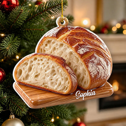 Personalized Bread Acrylic Ornament, Cozy Loaf on a Lit Christmas Tree, Creative Gift for Home Cooks