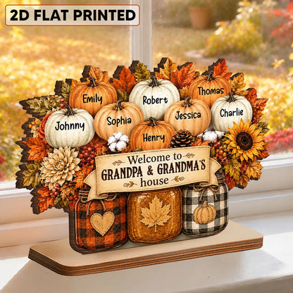 Personalized 2-Layer Wooden Plaque, Autumn Pumpkins & Mason Jars, Unique Gift for Grandparents