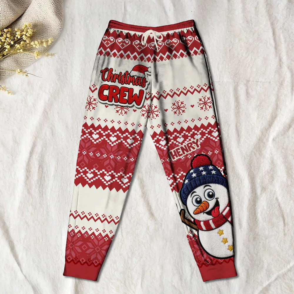 Christmas Crew Men's Sweatpants with Cheerful Snowmen, Personalized Creative Gift for Dad, Husband or Friend