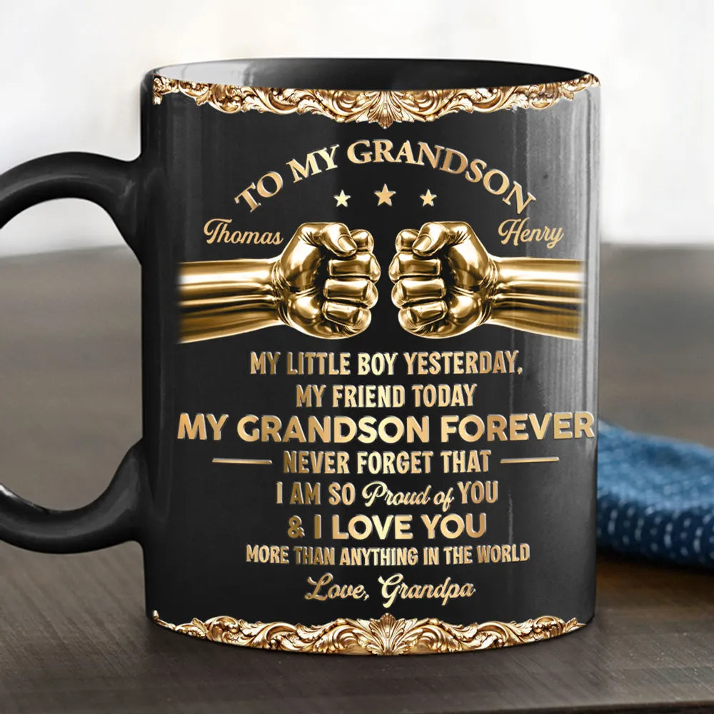 Personalized Full Color Mug, Black & Gold Fist Bump Design for Son, Unique Gift from Dad