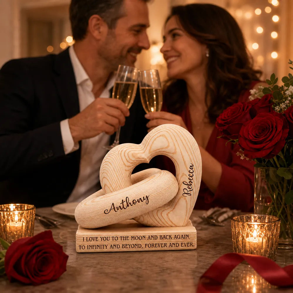 Personalized Heart Sculpture With Base, Intertwined Hearts in Warm Neutral Style, Unique Gift for Couples