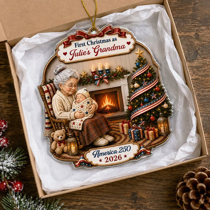 Personalized America 250 Ornament for Grandma, First Christmas 2026 Patriotic Family Gift