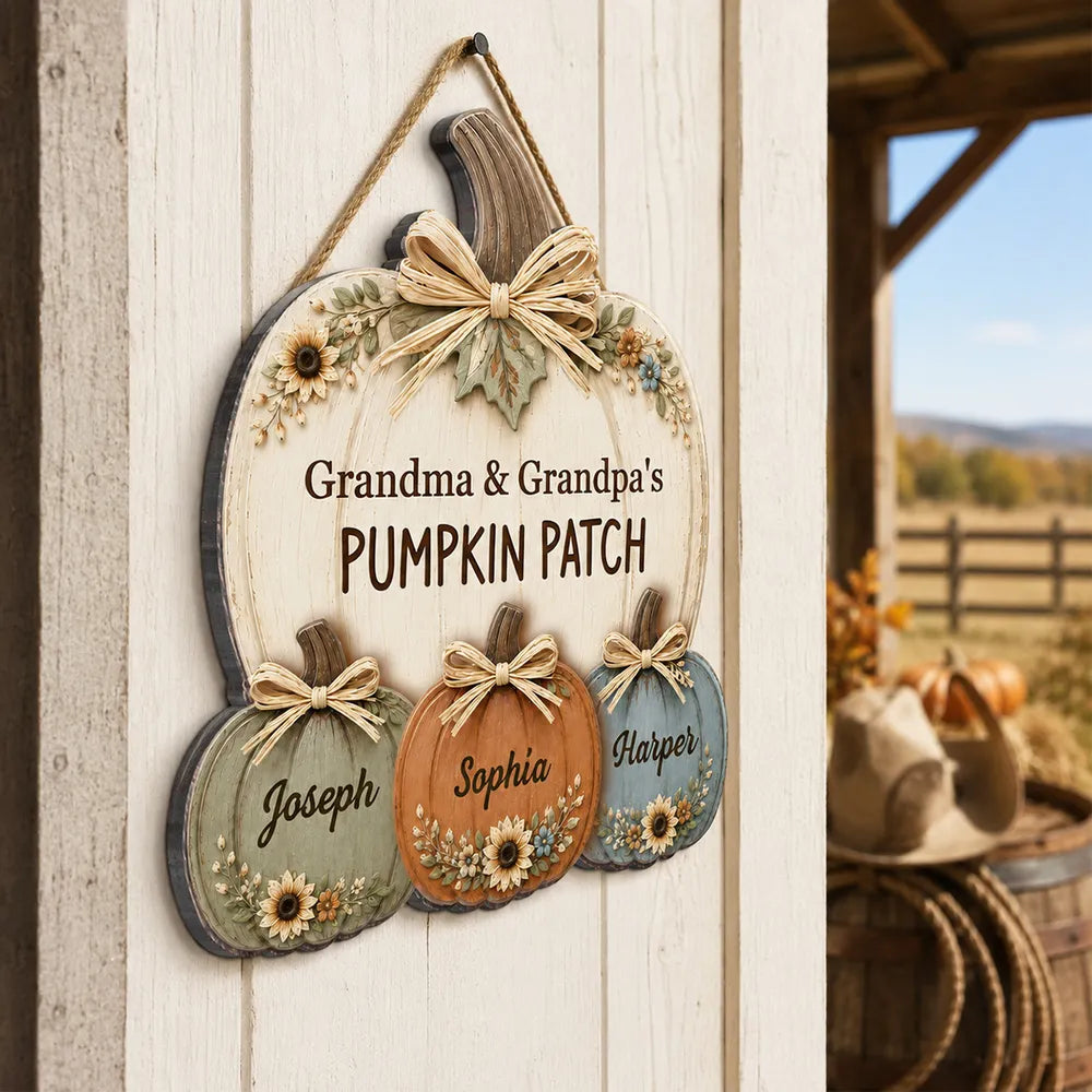 Personalized Wooden Sign, Rustic Pumpkin Family Keepsake for the Front Door, Creative Gift for Grandma & Grandpa