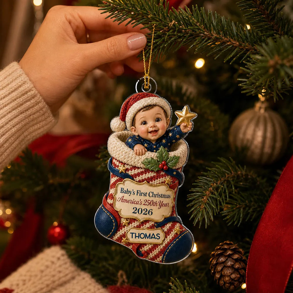 Personalized Acrylic Ornament with Smiling Baby Holding a Star, Creative First Christmas Gift for Family