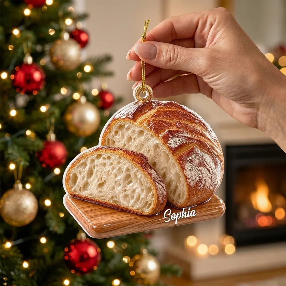 Personalized Bread Acrylic Ornament, Cozy Loaf on a Lit Christmas Tree, Creative Gift for Home Cooks