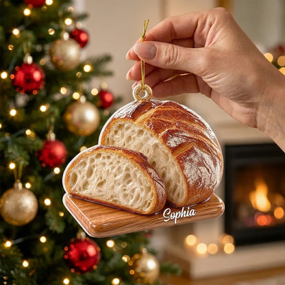 Personalized Bread Acrylic Ornament, Cozy Loaf on a Lit Christmas Tree, Creative Gift for Home Cooks
