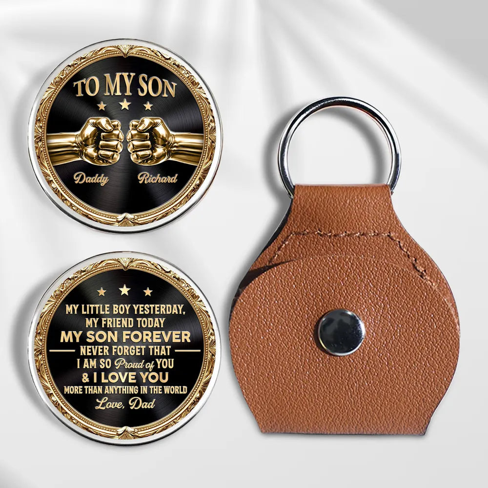 Personalized Pocket Hug for Son, Black and Gold Fist Bump Keepsake, Unique Gift from Dad