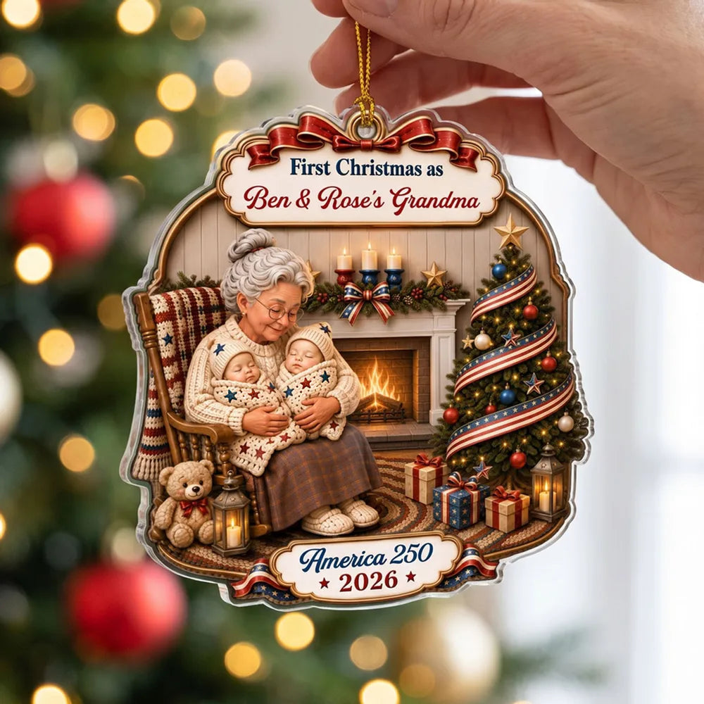Personalized America 250 Ornament for Grandma, First Christmas 2026 Patriotic Family Gift