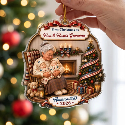 Personalized America 250 Ornament for Grandma, First Christmas 2026 Patriotic Family Gift