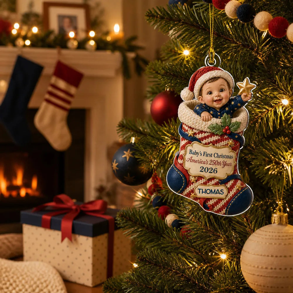 Personalized Acrylic Ornament with Smiling Baby Holding a Star, Creative First Christmas Gift for Family