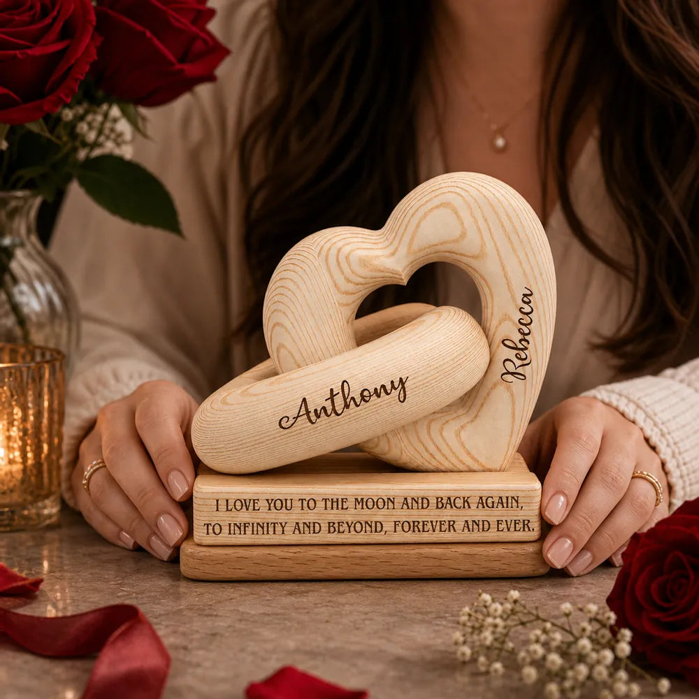 Personalized Heart Sculpture With Base, Intertwined Hearts in Warm Neutral Style, Unique Gift for Couples