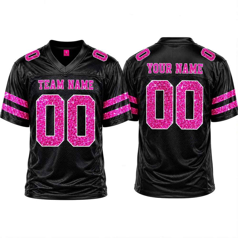 Printed Classic Tee, Personalized Black and Pink Football Design for Stadium Spirit, Creative Gift for Mom or Daughter