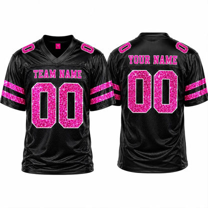 Printed Classic Tee, Personalized Black and Pink Football Design for Stadium Spirit, Creative Gift for Mom or Daughter