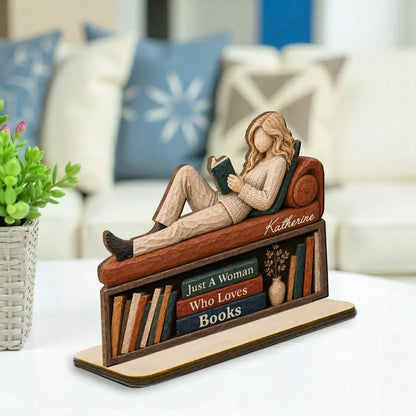 2-Layer Wooden Plaque, Personalized Reader Relaxing With a Book, Heartfelt Creative Gift for Book Lovers