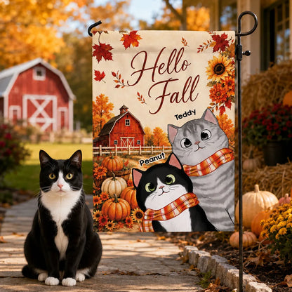 Personalized Garden Flag, Cute Black Cat in a Rustic Fall Farm Scene, Creative Gift for Cat Lovers
