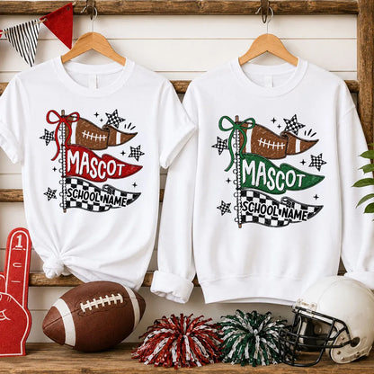 Custom Classic Tee with Red Football Pennants and Checkered Stars, Creative Game Day Gift for School Sports Fans