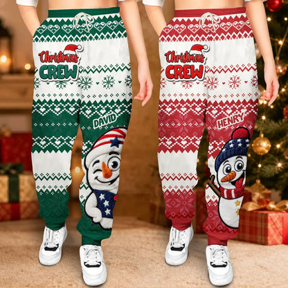 Christmas Crew Men's Sweatpants with Cheerful Snowmen, Personalized Creative Gift for Dad, Husband or Friend