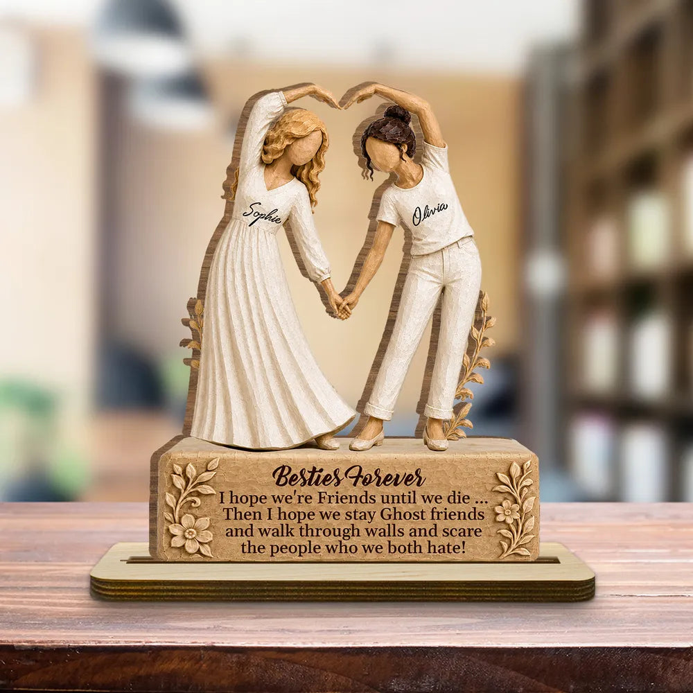 Besties Forever Personalized Wooden Plaque, Friends Making a Heart, Creative Friendship Gift