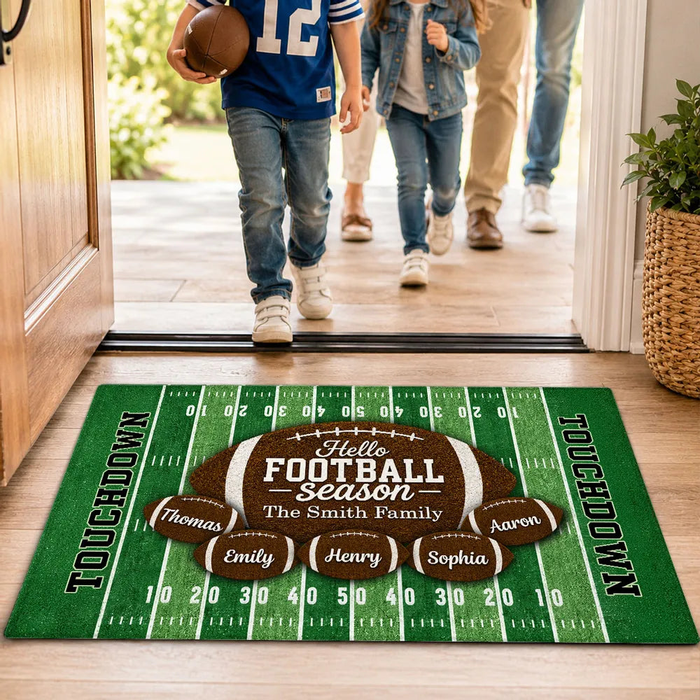 Hello Football Season Personalized Standard Doormat, Family Game Day Welcome, Creative Gift for Football Fans