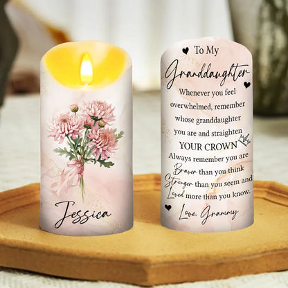 Personalized You Are Loved Flameless LED Candle, Warm Floral Keepsake and Creative Gift for Granddaughter from Grandma