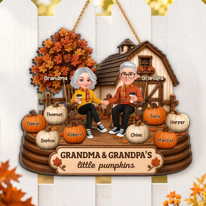 Personalized Wooden Sign, Grandparents Holding Hands on an Autumn Porch, Unique Gift for Grandma & Grandpa
