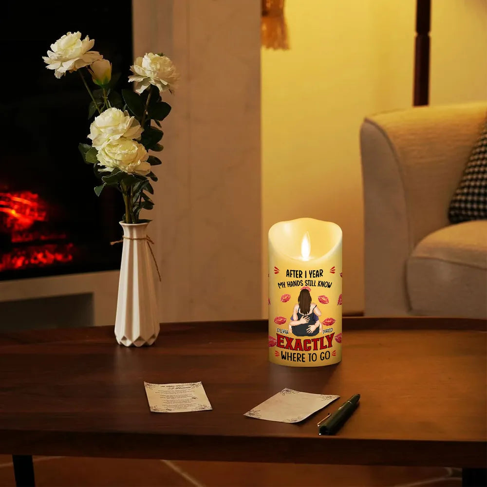 Flameless LED Candle with Hands Still Know Quote, Personalized Romantic Gift for Couples