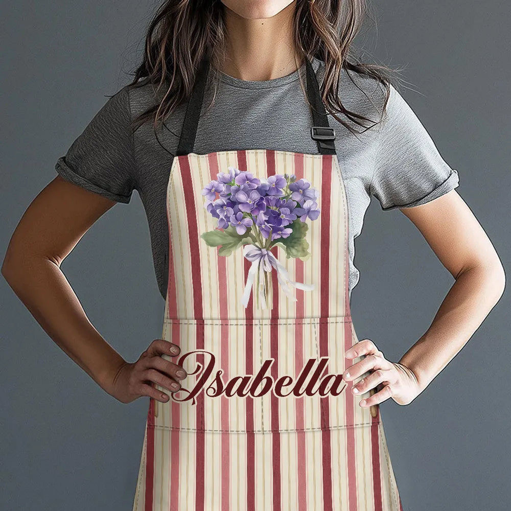 Personalized 4-Pocket Apron with Vintage Floral Stripes, Creative Gift for Home Cooks