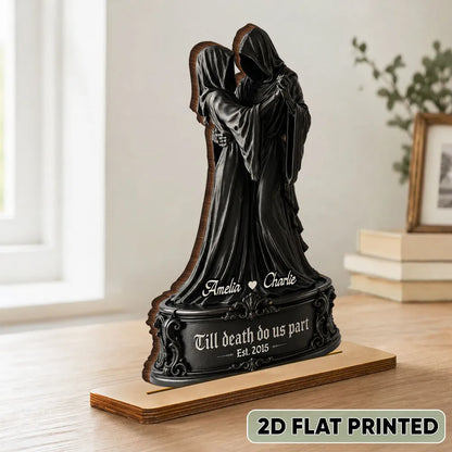Personalized Wooden Plaque, Dancing Grim Couple in Black Gothic Style, Halloween Decor, Unique Gift for Couples