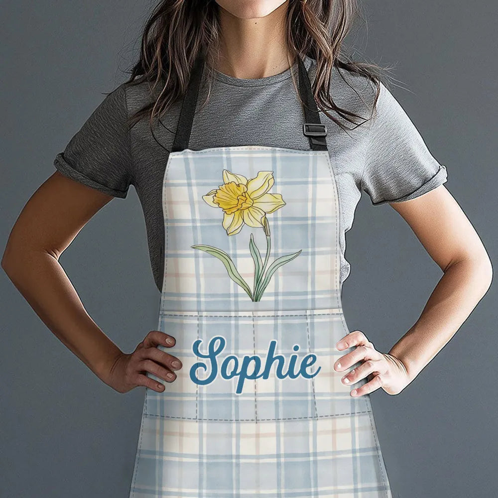 Personalized Floral 4-Pocket Apron in Soft Pastel Plaid, Unique Keepsake Gift for Mom, Sister or Friend