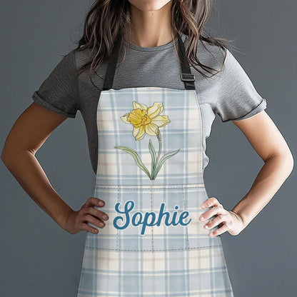 Personalized Floral 4-Pocket Apron in Soft Pastel Plaid, Unique Keepsake Gift for Mom, Sister or Friend