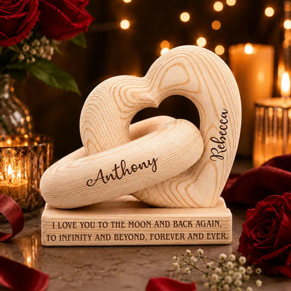 Personalized Heart Sculpture With Base, Intertwined Hearts in Warm Neutral Style, Unique Gift for Couples