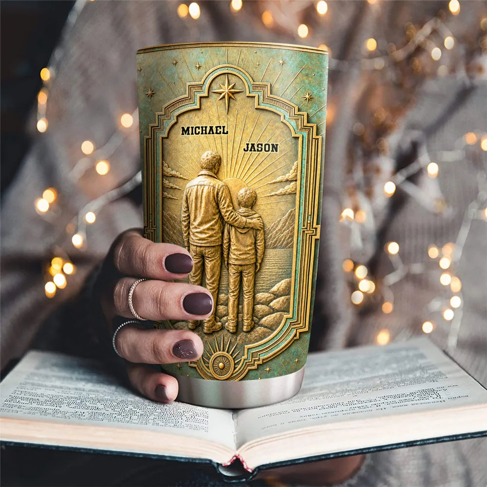 Personalized Insulated Travel Tumbler, Vintage Teal Proud of You Quote and Lakeside Embrace, Unique Gift for Grandson