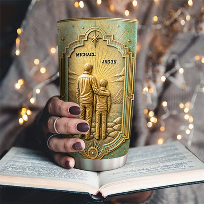 Personalized Insulated Travel Tumbler, Vintage Teal Proud of You Quote and Lakeside Embrace, Unique Gift for Grandson