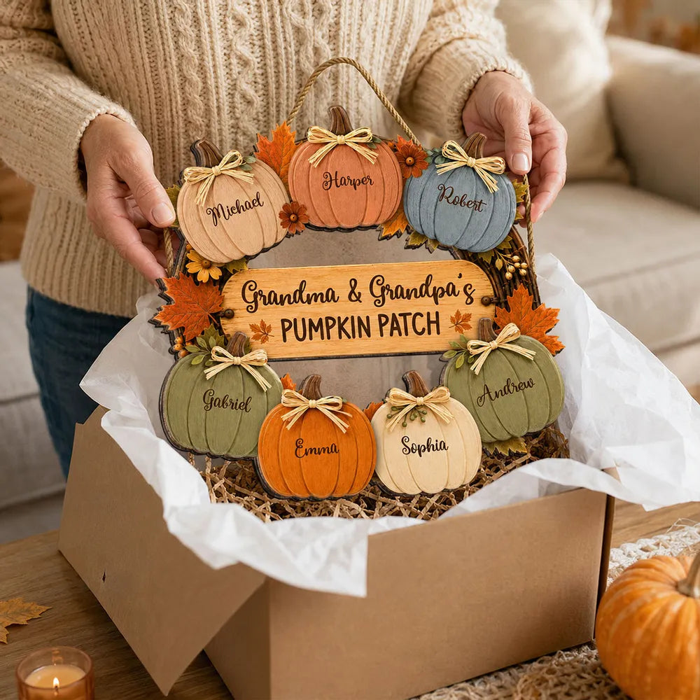 Personalized Grandma & Grandpa's Pumpkin Patch Wooden Sign, Warm Autumn Decor, Creative Family Gift