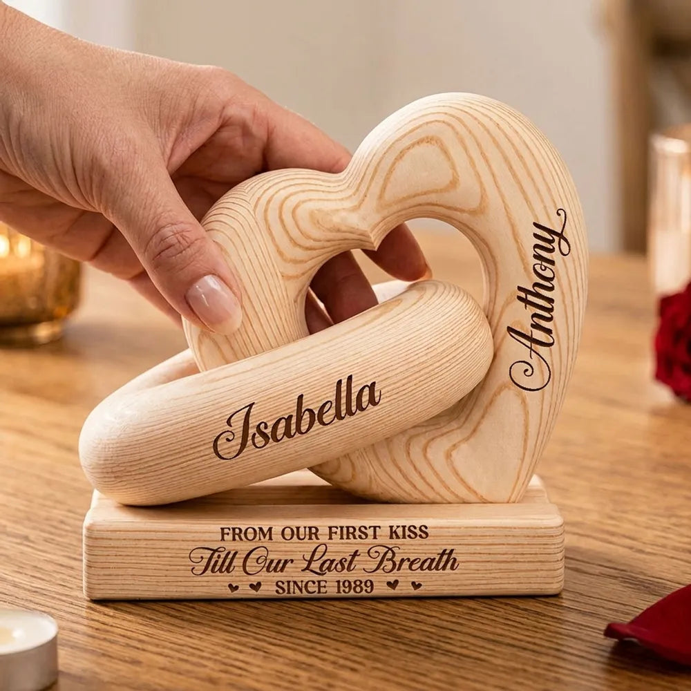 Personalized Heart Sculpture With Base, Intertwined Love Keepsake, Unique Anniversary Gift for Couples