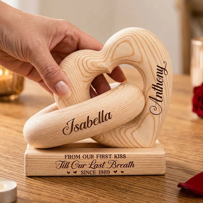 Personalized Heart Sculpture With Base, Intertwined Love Keepsake, Unique Anniversary Gift for Couples
