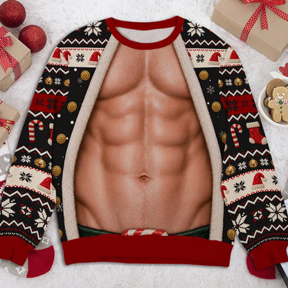 Personalized Printed Sweatshirt with Faux Torso Artwork, Unique Christmas Gift for a Laughing Couple