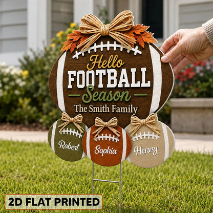 Hello Football Season Shaped Yard Sign, Personalized Lawn Decor, Creative Gift for Family Team Spirit