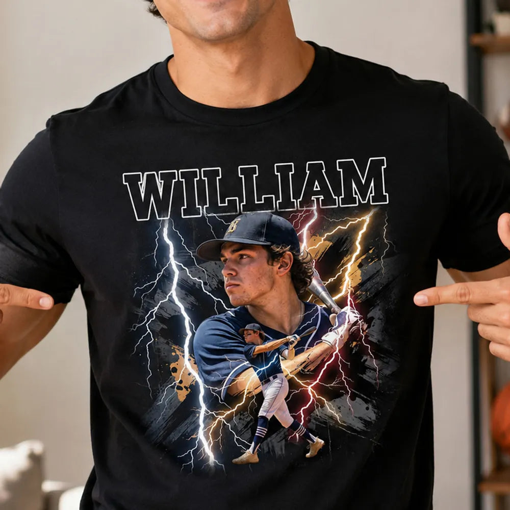 Personalized Classic Tee, Dynamic Athlete Action & Lightning Design, Unique Sports Gift for Boys & Girls
