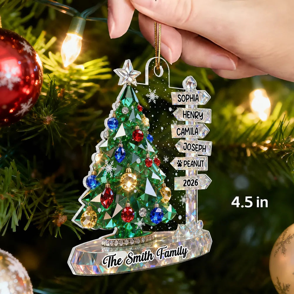 Personalized Acrylic Ornament, Green Crystal Effect Christmas Tree Signpost, Unique Gift for Family