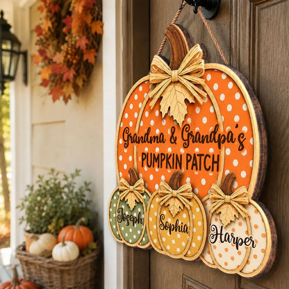 Grandma & Grandpa's Pumpkin Patch Wooden Sign, Personalized Family Door Decor, Creative Gift for Grandparents