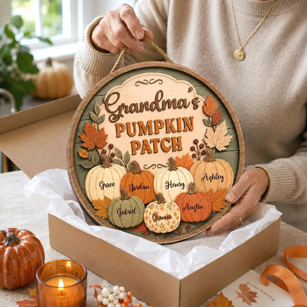 Personalized Wooden Sign, Grandma's Pumpkin Patch Autumn Porch Decor, Unique Gift for Grandma