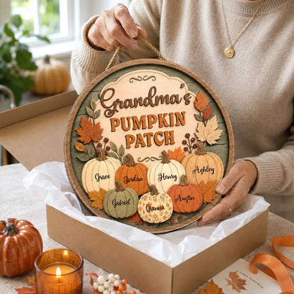 Personalized Wooden Sign, Grandma's Pumpkin Patch Autumn Porch Decor, Unique Gift for Grandma