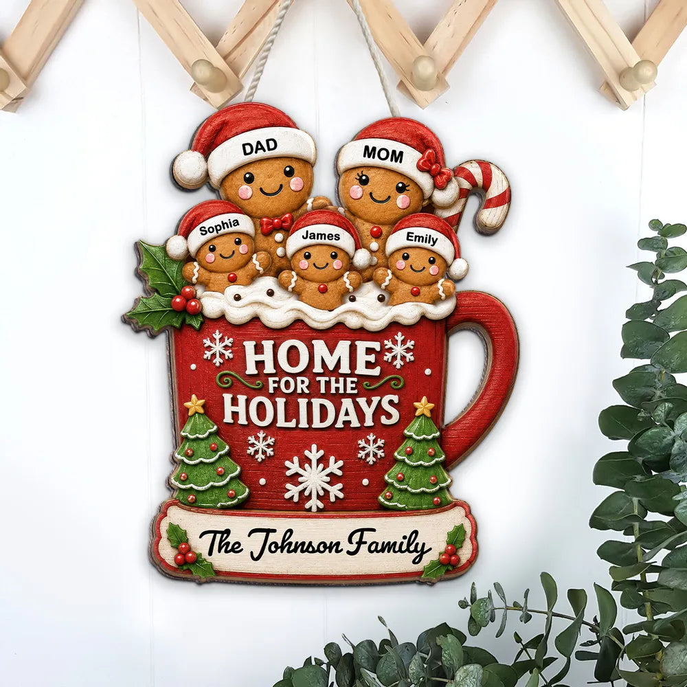 Personalized Wooden Sign, Home for the Holidays Gingerbread Scene, Creative Christmas Gift for Parents