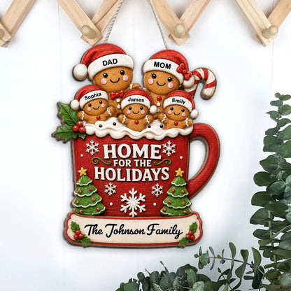 Personalized Wooden Sign, Home for the Holidays Gingerbread Scene, Creative Christmas Gift for Parents