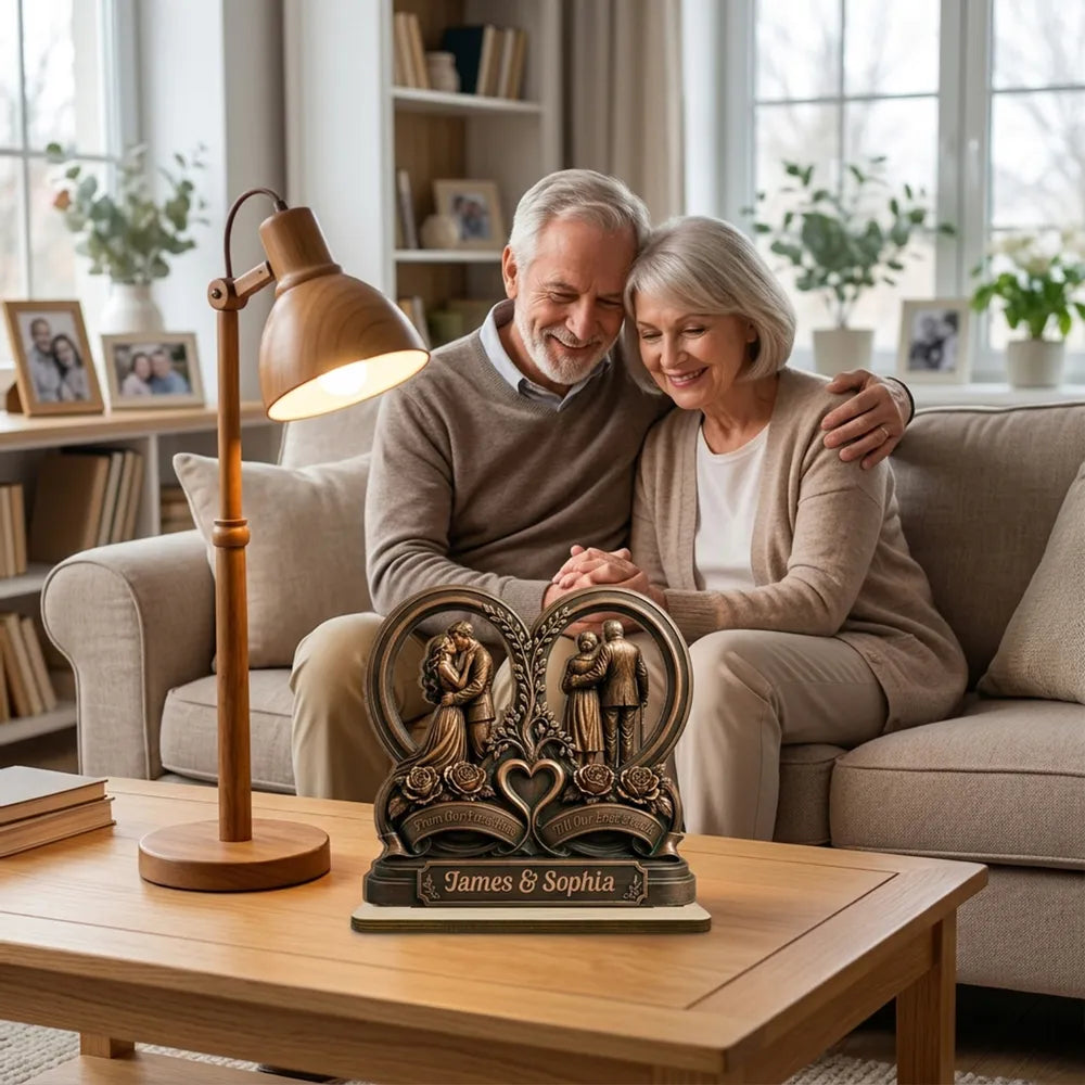 From Our First Kiss Till Our Last Breath 2-Layer Wooden Plaque, with Embracing Couple, Personalized Unique Gift for Partners