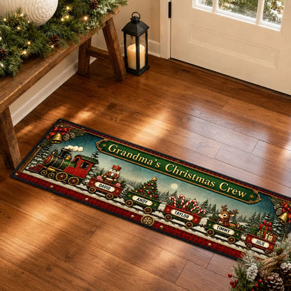 Personalized Standard Doormat, Snowy Christmas Train Design, Unique Gift for Grandma