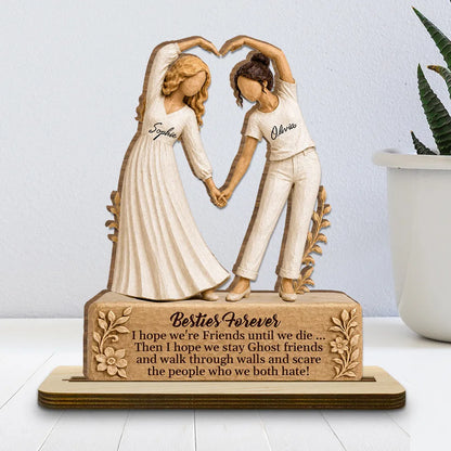 Besties Forever Personalized Wooden Plaque, Friends Making a Heart, Creative Friendship Gift