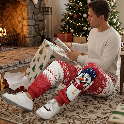 Christmas Crew Men's Sweatpants with Cheerful Snowmen, Personalized Creative Gift for Dad, Husband or Friend