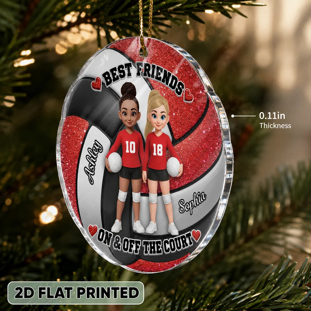 Personalized Acrylic Ornament, Red Cartoon Volleyball Best Friends, Unique Christmas Gift for Teammates